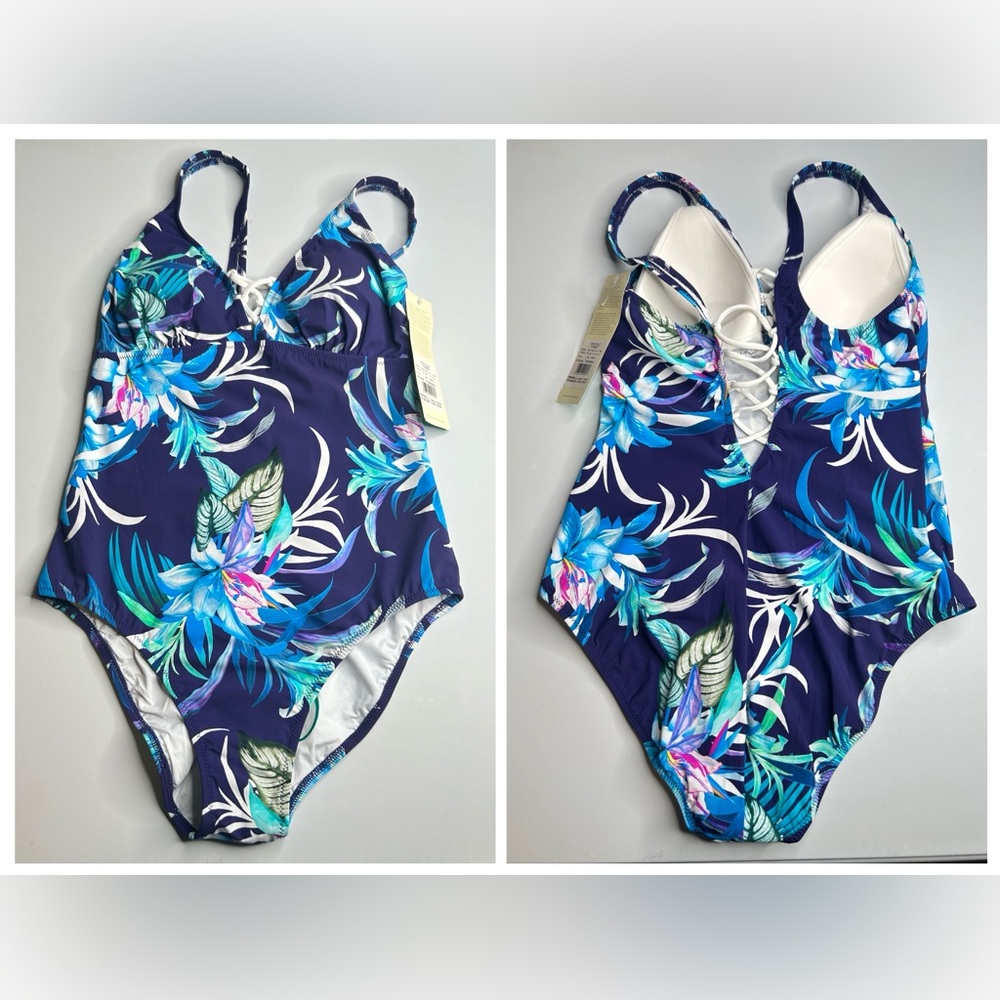 Gottex NWT Profile Turkiz One Piece Swimsuit Blue Purple Floral‎ Size 10 New